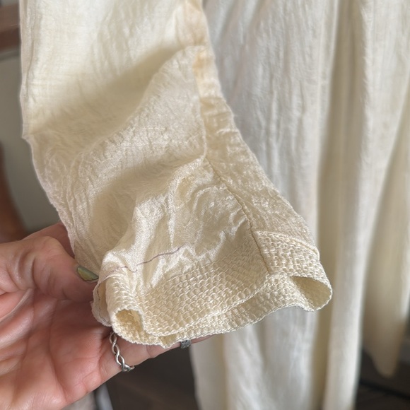 Raw silk organic  bohemian style Cream Long Sleeve Dress - Picture 3 of 7